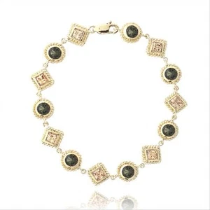 Gold over Sterling Silver 5ct Chocolate & Champagne CZ Geometric Link Bracelet - Picture 1 of 3