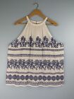 Ann Taylor Loft Sleeveless White Blue Floral Embroidery Halter Top Womens Large