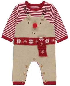 Unisex Baby gestrickt Rentier Weihnachten Strampler Outfit All in One Alter 6-9 Monate - Bild 1 von 2