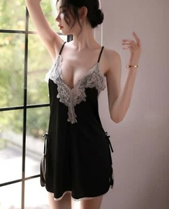 Women Babydoll Sexy Lace Strap Satin Sleepwear Chemise Sleep dress Nighties  - Imagen 1 de 14