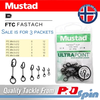 Paquete de 3 clips Mustad Fastach - Clip a presión de bloqueo rápido FTC ultra puntual - Elige el tamaño Foto 1 de 2