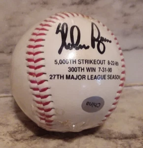 NOLAN RYAN Reproduction Printed Signed Baseball 27 MLB Season 300 Wins 5000 Outs - Picture 1 of 3