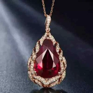 2Ct Pear Cut Lab Created Red Ruby Women's Pendant 14K Yellow Gold Plated 18" IN - Picture 1 of 5