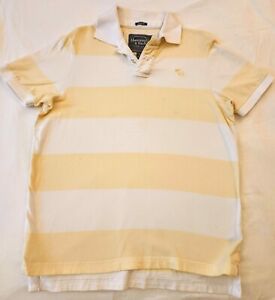 Abercrombie & Fitch Men's Muscle Polo Shirt L White Yellow Stripes