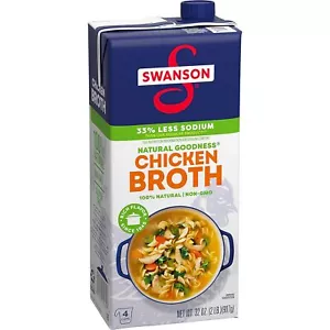 Swanson 100% Natural Gluten-Free Chicken Soup Broth, Less Sodium, Non-GMO, 32 Oz - Picture 1 of 6