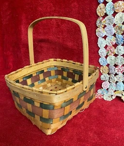 Vtg Large Square Multicolor Basket with Moveable Handle - Picture 1 of 4