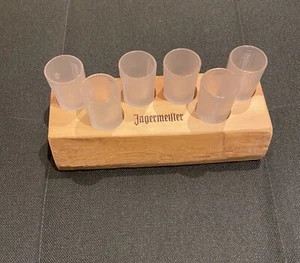Jägermeister Likör Echtholz Tablett + 6 x Shotgläser 2cl/4cl The Block - Bild 1 von 5