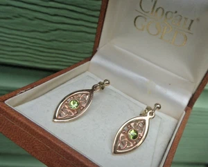 Welsh Clogau Gold Earrings 9ct Yellow & Rose and Peridot Celtic SCREW BACK 1998 - Picture 1 of 6