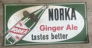 Letrero de metal vintage Norka Ginger Ale sabe mejor 24" x 12" - Imagen 1 de 5