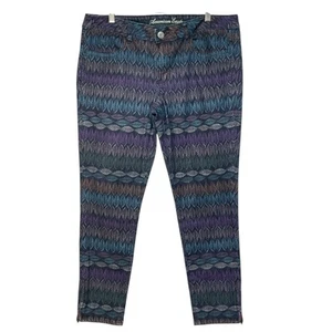 American Eagle Jegging Women Size 14 Purple Boho Leaf Print Ankle Zip Stretch - Picture 1 of 10
