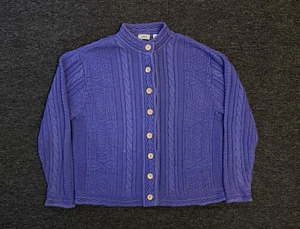 LL Bean Sweater Womens Large Purple Button Up Cotton Cardigan Textured Knit Peru - Picture 1 of 5