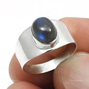 Sterling Silver Natural Labradorite Band Third Eye Chakra Ring Jewelry Size 7 - Picture 1 of 10
