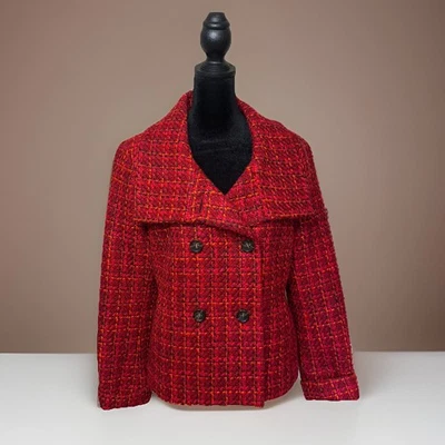 Blazer Talbots Mujer’s 8 Tweed Mezcla Lana Doble Pecho Rojo Naranja Chaqueta    Foto 1 de 4