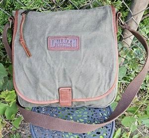Duluth Trading Co. Army Green Canvas Oil Cloth & Leather Crossbody Messenger Bag - Picture 1 of 14