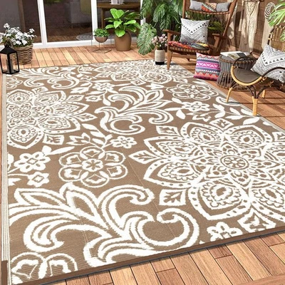 Alfombra Impermeable Exterior 8' x 10' - Mandala Reversible Exterior Plástico Paja Ru... Foto 1 de 4
