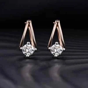 14k Two Tone Gold 3tCW Round Lab Diamond Diamond Hoop Earrings For Grandmother - Picture 1 of 14