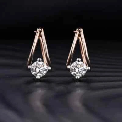 14k Two Tone Gold 3tCW Round Lab Diamond Diamond Hoop Earrings For Grandmother - Image 1 of 4