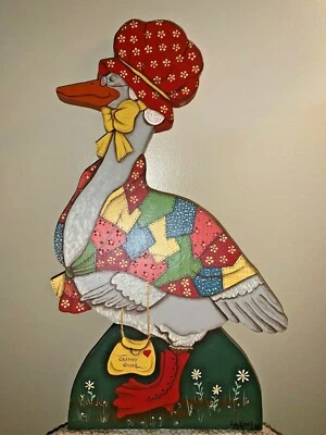 Antiguo arte de pared primitivo Calico Country Duck Ganso placa de madera 18x10 ❤️tb9j4 Foto 1 de 4
