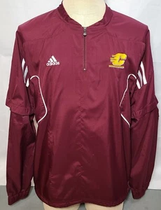 Adidas Central Michigan Chippewas Maroon 1/4 zip Jacket Snap-On Sleeves Sm Used - Picture 1 of 9