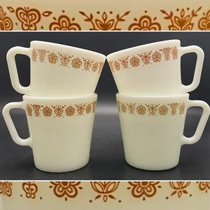 Pyrex Butterfly Gold Coffee/Tea Mugs/Cups 4pc Set 1971-1981 Made in USA 8oz - Picture 1 of 8