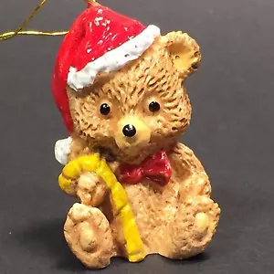 Teddy Bear Cub in Santa Hat Ornament Candy Cane Christmas Tree 1.5" - Picture 1 of 9