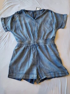 Up To The Challenge - V-neck Denim Short Romper - Sz LG - Picture 1 of 17