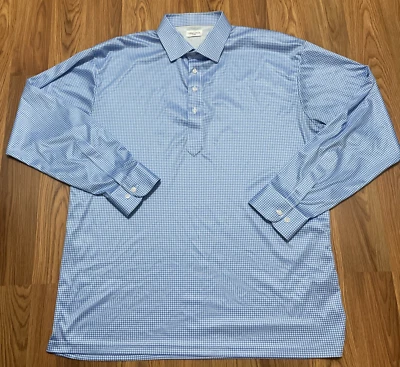 Collars & Co Polo Mens Extra Large Dress Collar Gingham Performance Stretch Blue - Image 1 of 4