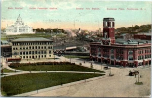 RI Postkarte Union Personenbahnhof Feuerwehr Zug Eisenbahn RR Austausch Vorsehung  - Bild 1 von 2