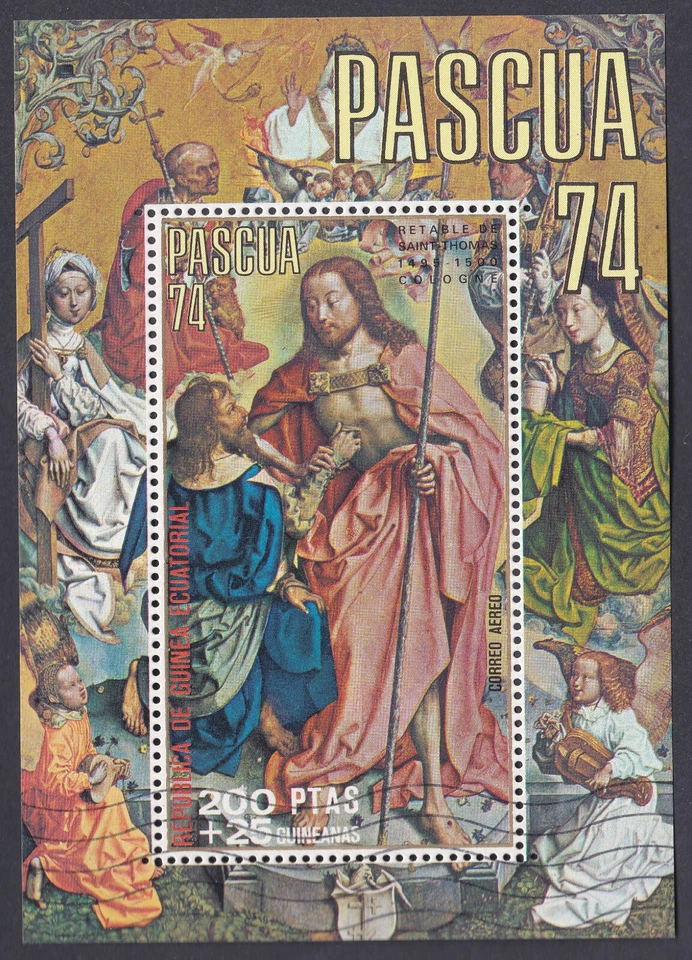 Guinea Ecuatorial 1974 Hoja de recuerdo usada Michel n.º Bk 97 Sc 74-40 Pascua 74 Foto 1 de 1