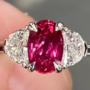Anello Oro 14K Diamanti 3,20 Ct Taglio Ovale Coltivato in Laboratorio Zaffiro Rosa Bianco Fidanzamento - Foto 1 di 11