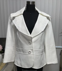 Escada Women's Size 38 White Embroidered Floral Blazer Jacket - Picture 1 of 21