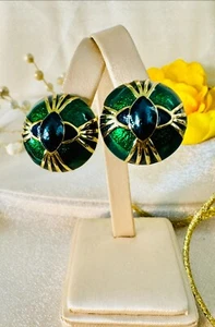 RT $145. Me $75. Joan Rivers Gold Royal Enamel Designer Runway Clip-on Earrings - Picture 1 of 10