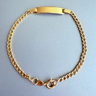 18K Solid Yellow Gold ID Bracelet Curb Link Engravable VTG Bracelet 6.75" - Image 1 of 4