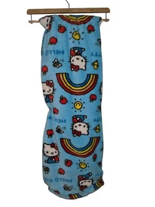Hello Kitty Ultra Fine Faux Fur 50x70" Blue Blanket Rainbows Apple Bees Sun NWT - Picture 1 of 3