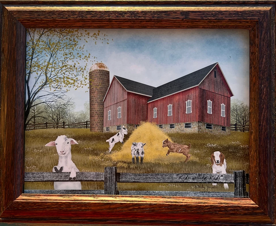 Billy Jacobs Kids will be Kids Goat Farm Art Print-Framed 14.5 x 11.5 - Image 1 of 1