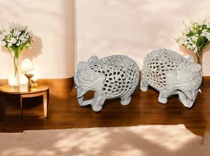 3" Soap Stone Elephant Trunk Up Pair Of 2pcs || Luxury Corner Side Showpiece Dec - Picture 1 of 6