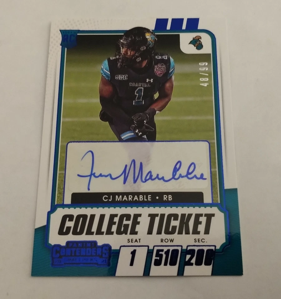 2021 Contenders Draft Picks C.J. Marable #320 Rookie Card BLUE FOLI AUTO (48/99) - Image 1 of 1