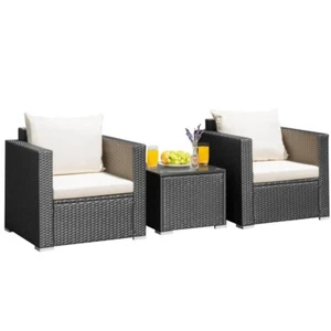 3PCS Patio Outdoor Furniture Conversation Sofa Set Rattan Wicker w/Coffee Table - Picture 1 of 12