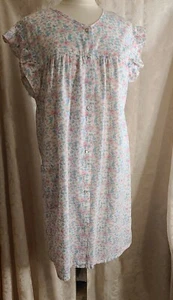 Castle Harbor Flowered Cotton Print L House-Dress Cap Sleeves Snaps - Picture 1 of 11