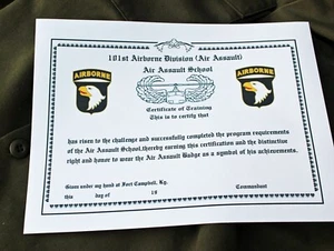 C14 101 Airborne Division Air Assault Course - tolles Luftlandezertifikat - Bild 1 von 3