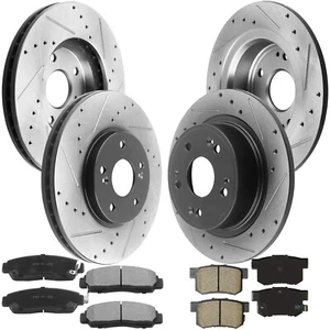 4X Front and Rear Drilled & Slotted Rotor Ceramic Brake Pad Kit for Honda Accord - Picture 1 of 6