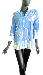 Sportalm Shirt Blouse With Stripe Print Pattern IN Blue Size 34/36 - Picture 1 of 3