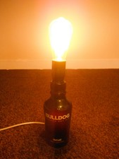 #BOTT-LIT-UP# 'BULLDOG' GIN BOTTLE, TABLE LAMP, 240v EDISON LED BULB (XMAS GIFT)