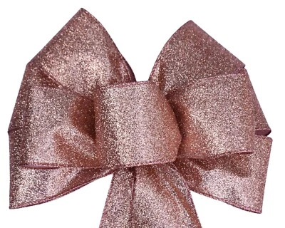 Rose Gold Glitter Wreath Bow Christmas, Holiday, Wired, Several Sizes - Image 1 of 4
