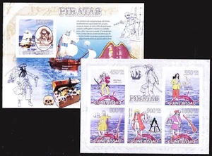 Edward Teach, Pirati del Mare, Navi, Teschio, Guinea Bissau 2009 MNH SS+MS - Foto 1 di 1