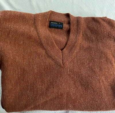 Vtg LN Sweater Wool Jockey Trophy 70s Pullover V Neck FALL Warm Copper Orange L - Image 1 of 4