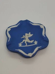 Vintage Occupied Japan Blue Jasperware Ashtray Cherub Angel 4.5" - Picture 1 of 4