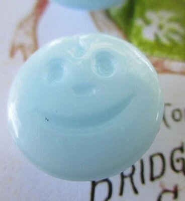 Set of 4 ~ Vintage 1/2" blue smile face Glass Buttons~ old stock 1920's - Image 1 of 2