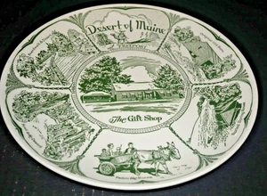 Desert of Maine Souvenir Transferware Display Plate Green Dinner Display Plate - Picture 1 of 8