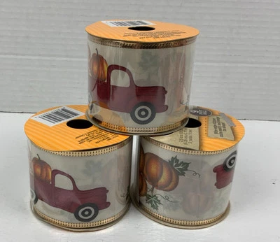3 x Wire-Edged Ribbon Fall Pumpkin 9 ft Each Crafters Square 2.5 in x 108 in - Image 1 of 4